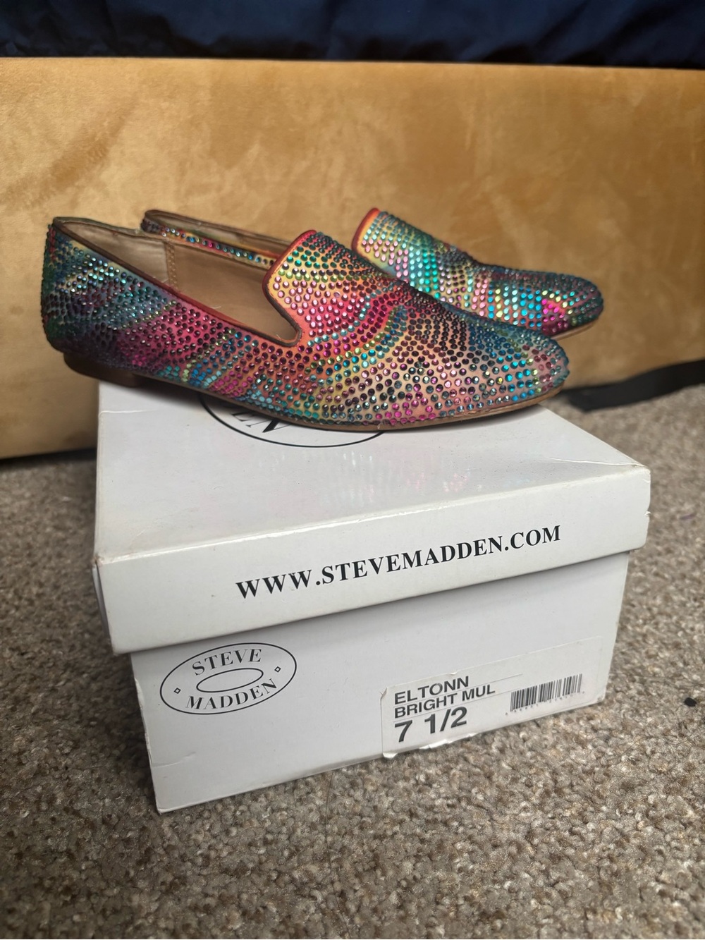 Steve Madden Multicolor Crystal-Studded Slip-On Loafers
